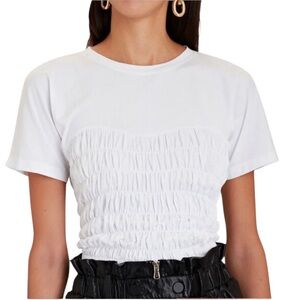 INTERMIX Tessie Ruched White T-Shirt Petite
